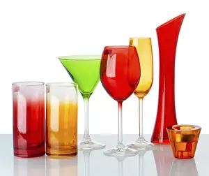 Colorful Decorative Items Drucke: Several multi-colored decorative glasses on a white background