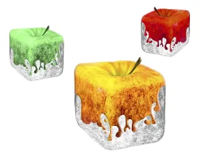 Studio Shot Of Apples Drucke: Three multicolored square apples over the white background