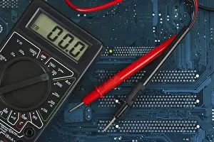 Printed Circuit Board Drucke: Multimeter on printed circuit board