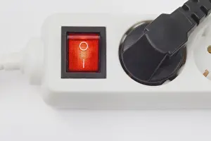 Power Supply Socket Drucke: Multiple outlet socket, on/off switch glowing red