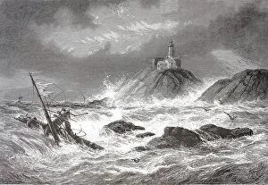 Welsh Lighthouses Drucke: Mumbles Lighthouse, completed in 1794