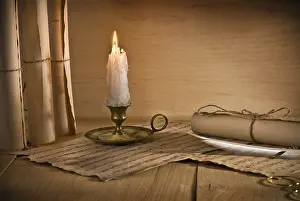 Romantic Still Life Photography Drucke: Musical notes and candle