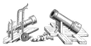 Historical Warfare Illustrations Drucke: Muzzle-loading artillery, bombards with fixed and rolling carriages