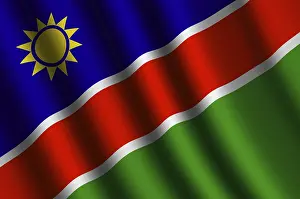 Flag Blowing In Wind Drucke: The Namibia flag flying in the wind