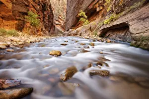 Rock Formation Erosion Drucke: The Narrows, constriction of the Virgin River