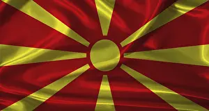 Nordmazedonien Drucke: Flagge der Republik Nordmazedonien mit Stofftextur