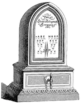 Black And White Historic Drawing Drucke: Needle telegraph with a single needle