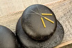 Chinese Medicine Therapy Drucke: Several needles for acupuncture are next to each other