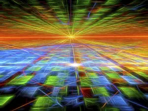 Abstract 3D Illustration Drucke: Neon background - abstract computer-generated 3d illustration in technology style