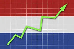 Central Europe Flags Drucke: The Netherlands flag and arrow graph going up
