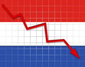 European Flag Design Drucke: The Netherlands flag and arrow graph going down