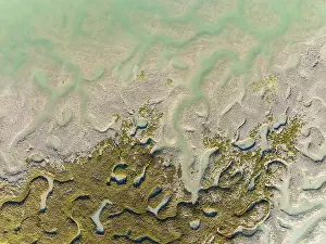 Drone Shot Cadiz Province Drucke: Network of channels and streams at low tide