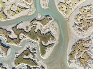 Bird Reserve Aerial Photography Drucke: Network of channels and streams at low tide