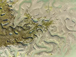 Drone Image Cadiz Province Spain Drucke: Network of channels and streams at low tide