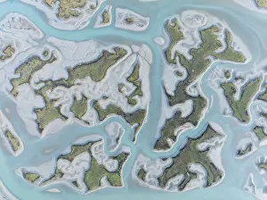 Bird Reserve Aerial Photography Drucke: Network of channels and streams at low tide