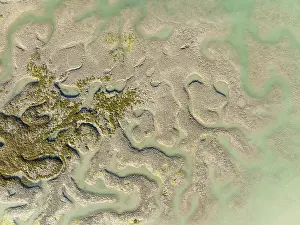Low Tide In Andalusia Spain Drucke: Network of channels and streams at low tide