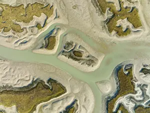 Bird Reserve Aerial Photography Drucke: Network of channels and streams at low tide