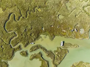 Nature Reserve Aerial Photography Drucke: Network of channels and streams at low tide