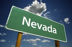 Dramatic Clouds Sky Drucke: Nevada road sign with dramatic clouds and sky