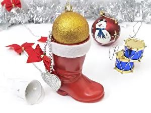 Deserted New Year Scene Drucke: New year composition with red boot
