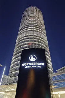 High Rise Office Building Germany Drucke: Night shot, building complex, illuminated