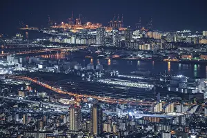 Urban Atmosphere At Night Drucke: Night view of Kobe from Ichige