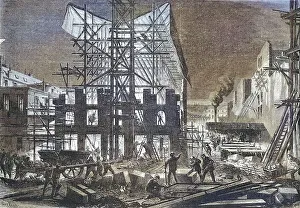 Historic Building Depiction Drucke: Night work for the construction of buildings
