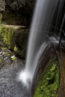 Madeira Island Scenery Drucke: Nova waterfall and Moinho in a gorge