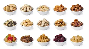 Close Up Nuts Drucke: Nuts collection isolated on a white background