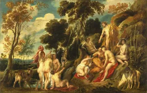 Historical Art Reproduction Drucke: Nymphs cutting off the beard of Pan