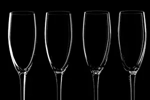 Deserted Buffet Table Drucke: Object on black - Empty bocal for champagne