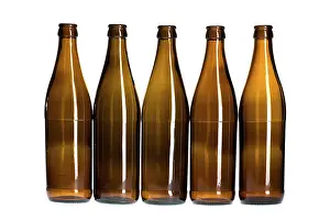 Plain Colored Background Image Drucke: Object on white - Empty Beer bottle