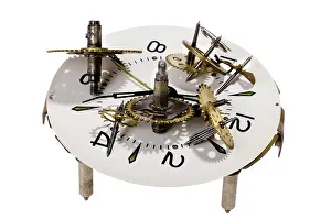 Studio Shot Of A Clock Drucke: Object on white - tool clockwork close up