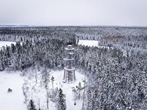 Aerial Photography Schwarzwald Drucke: Observation tower protruding from a dense