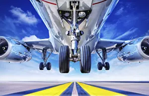 Deserted Airport Scene Drucke: take off of an modern airliner