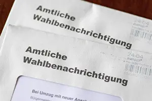 Drucke von Amtliche Wahlbenachrichtigung, für das Europäische Parlament, die Landesversammlung, den Kreistag, den Gemeinderat, am 09 Politik Drucke: Amtliche Wahlbenachrichtigung