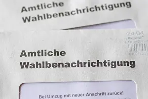 Drucke von Amtliche Wahlbenachrichtigung, für das Europäische Parlament, die Landtagswahl, den Kreistag, den Gemeinderat am 09 Politik Drucke: Amtliche Wahlbenachrichtigung