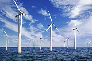 Power Generation Renewable Drucke: Offshore wind farm, computer generated composite