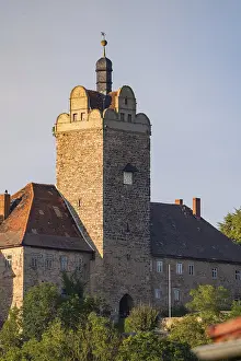 Clock Tower Germany Drucke: Old keep building with clock tower and several windows in a natural setting
