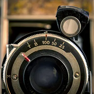 Plain Colored Background Photography Drucke: Old camera on brown background