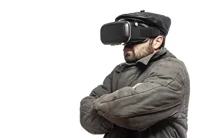 Studio Shot Technology Drucke: Old fashioned man develops virtual reality headset