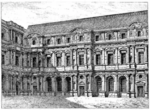 Auguste VITU Engraving Drucke: The old Louvre (front of Pierre Lescot)