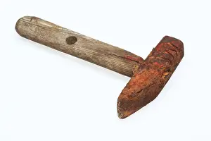 Empty Copy Space Photo Drucke: Old rusty hammer, tool