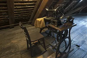 Industrial Museum Lauf Germany Drucke: Old sackmaker sewing machine in the attic of a mill