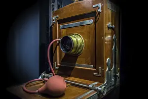 Studio Photography Background Ideas Drucke: The old studio camera for using plates standing on a forked camera stand