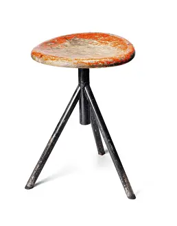 Isolated Object Photography Drucke: Old thee-legged stool from a workshop