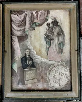 German Sacred Building Drucke: Old, weathered votive panel, intercession