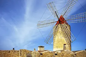 Windmills In Europe Drucke: An old windmill in Algadia Mallorca Spain