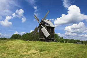 Benelux Countryside Scene Drucke: Old windmill under blue sky