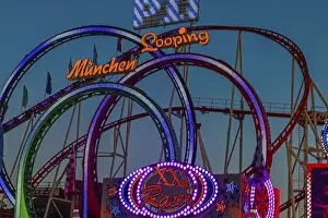 German Federal Republic Funfair Drucke: Olympic five-loop, rollercoaster